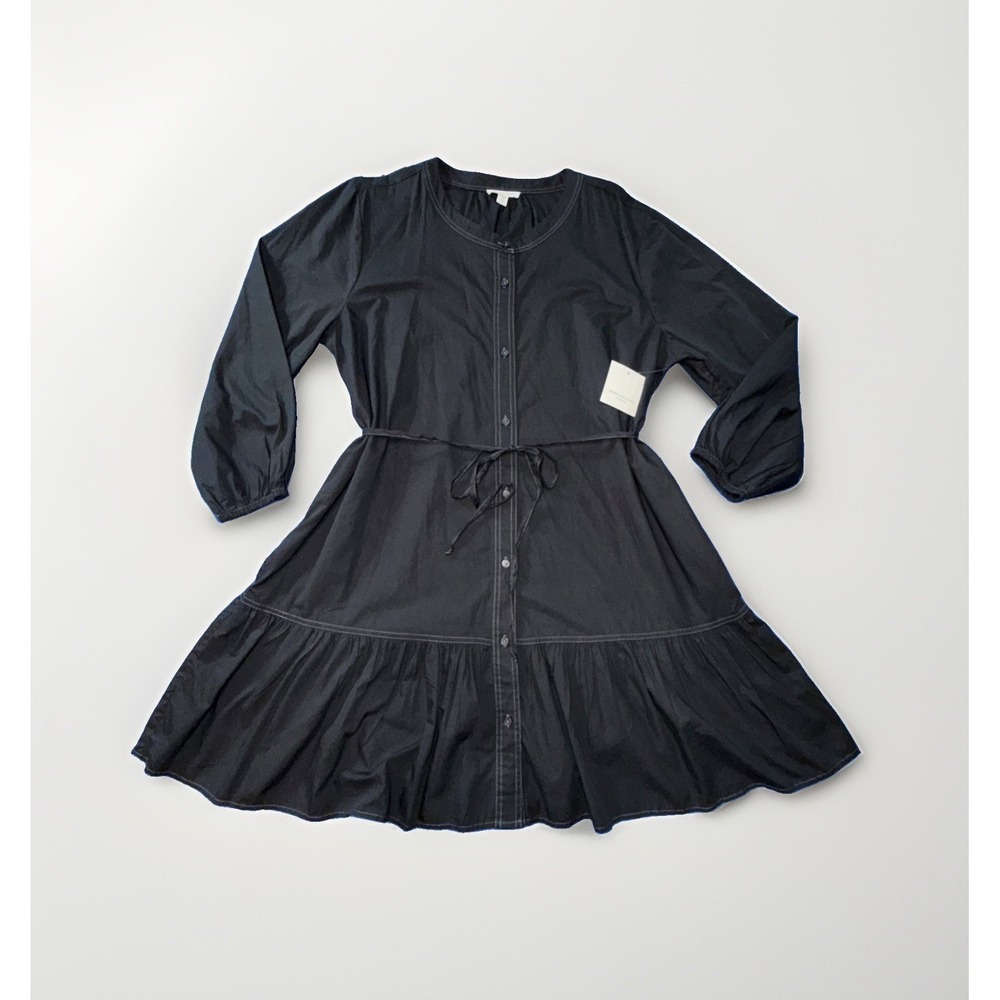 Beach Lunch Lounge Collection Jett Black Tie Long Sleeve Tiered Shirt Dress XXL